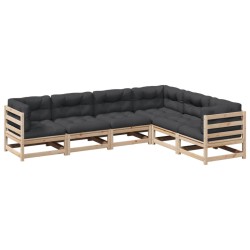 vidaXL Juego de sofás de jardín 6 pzas con cojines madera maciza pino