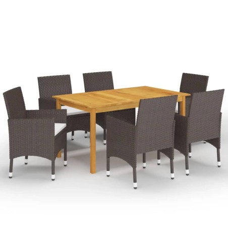 vidaXL Juego de comedor para jardín 7 piezas con cojines marrón