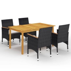 vidaXL Juego de comedor de jardín 5 piezas con cojines negro