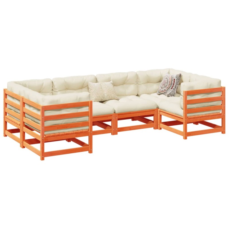 vidaXL Set de sofás jardín 6 pzas con cojines madera pino marrón cera vidaXL Set de sofás jardín 6 pzas con cojines madera pino marrón cera