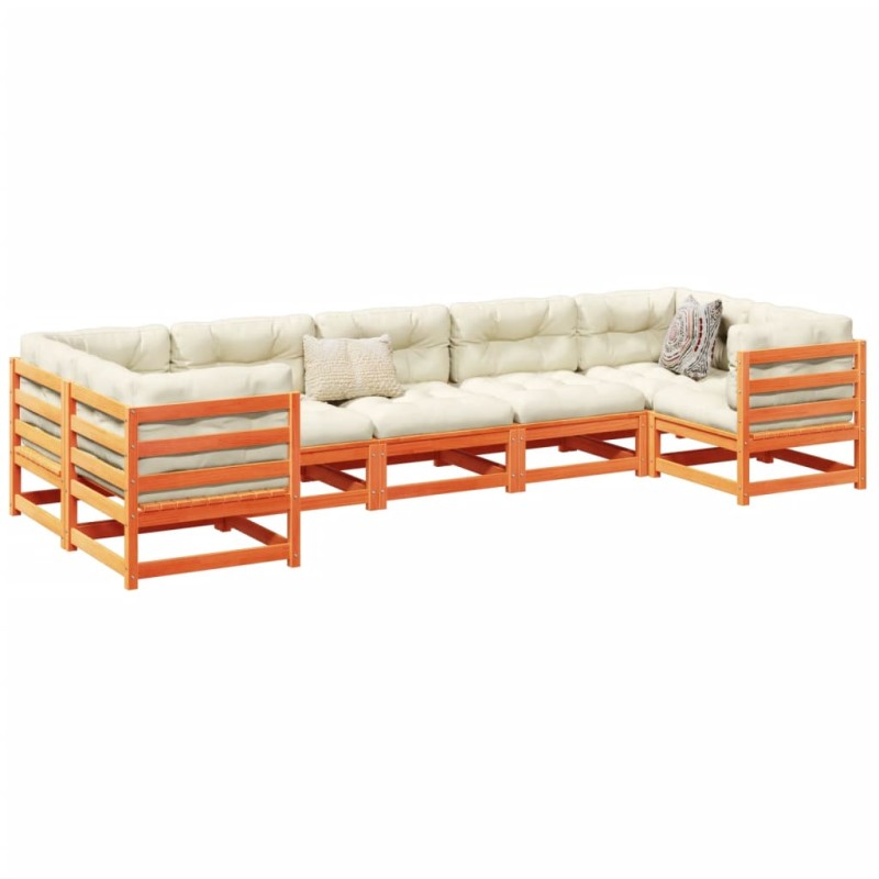 vidaXL Juego de sofás de jardín 7 pzas madera maciza pino marrón cera
