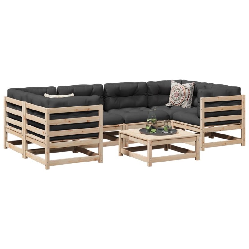 vidaXL Set de sofás jardín 7 pzas con cojines madera maciza pino