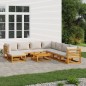 vidaXL Set muebles de jardín 9 pzas madera maciza y cojines gris claro