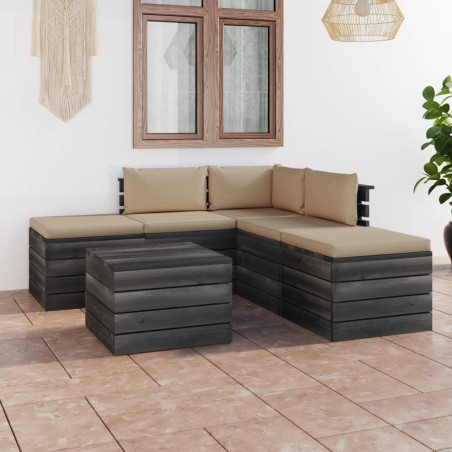 vidaXL Muebles de jardín de palets 6 piezas cojines madera maciza pino