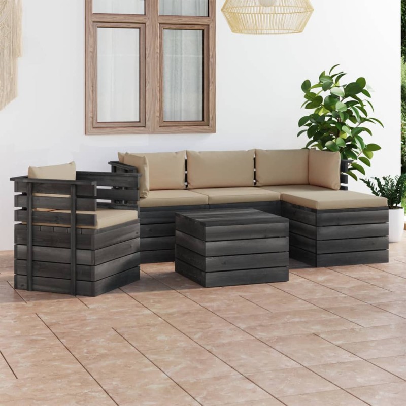 vidaXL Muebles de jardín de palets 6 piezas cojines madera maciza pino vidaXL Muebles de jardín de palets 6 piezas cojines madera maciza pino
