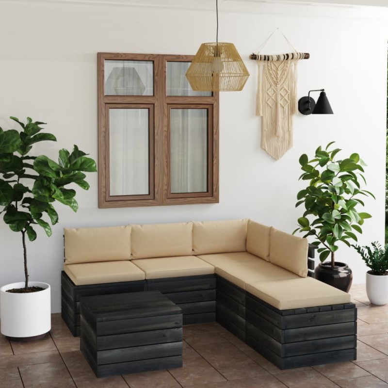 vidaXL Muebles de palets para jardín 6 pzas con cojines madera de pino