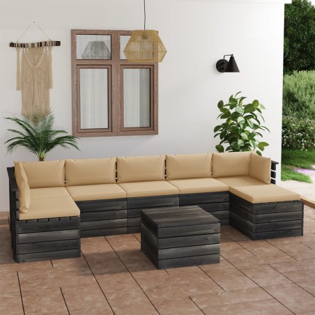 vidaXL Muebles de palets para jardín 8 pzas cojines madera maciza pino
