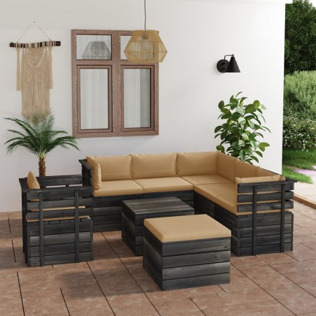 vidaXL Muebles de palets para jardín 8 pzas cojines madera maciza pino