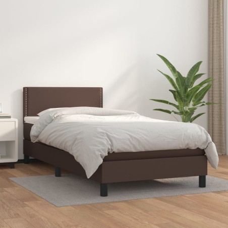 vidaXL Cama box spring con colchón cuero sintético marrón 90x200 cm