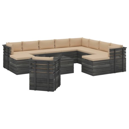 vidaXL Muebles de palets de jardín 12 pzas cojines madera maciza pino