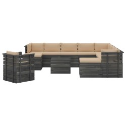 vidaXL Muebles de palets de jardín 12 pzas cojines madera maciza pino