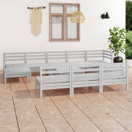 vidaXL Juego de muebles de jardín 11 pzas madera maciza de pino blanco