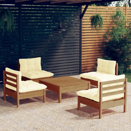 vidaXL Muebles de jardín 5 piezas cojines madera de pino crema