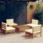 vidaXL Muebles de jardín 5 piezas cojines madera de pino crema vidaXL Muebles de jardín 5 piezas cojines madera de pino crema