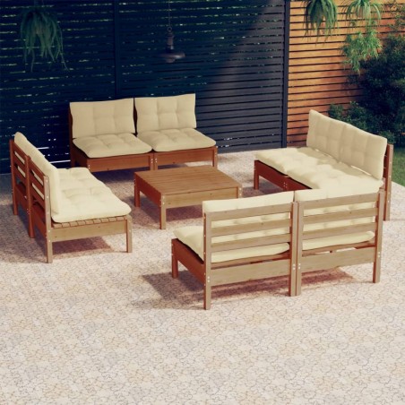 vidaXL Muebles de jardín 9 piezas cojines madera de pino crema