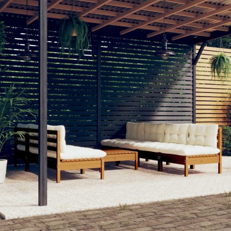 vidaXL Muebles de jardín 8 piezas cojines madera de pino color crema