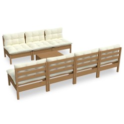 vidaXL Muebles de jardín 8 piezas cojines madera de pino color crema