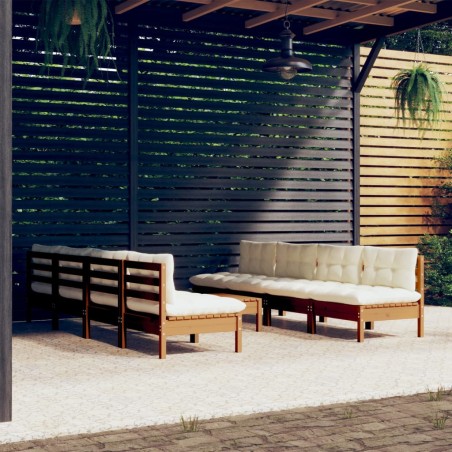 vidaXL Juego de muebles de jardín 9 pzas y cojines madera maciza pino