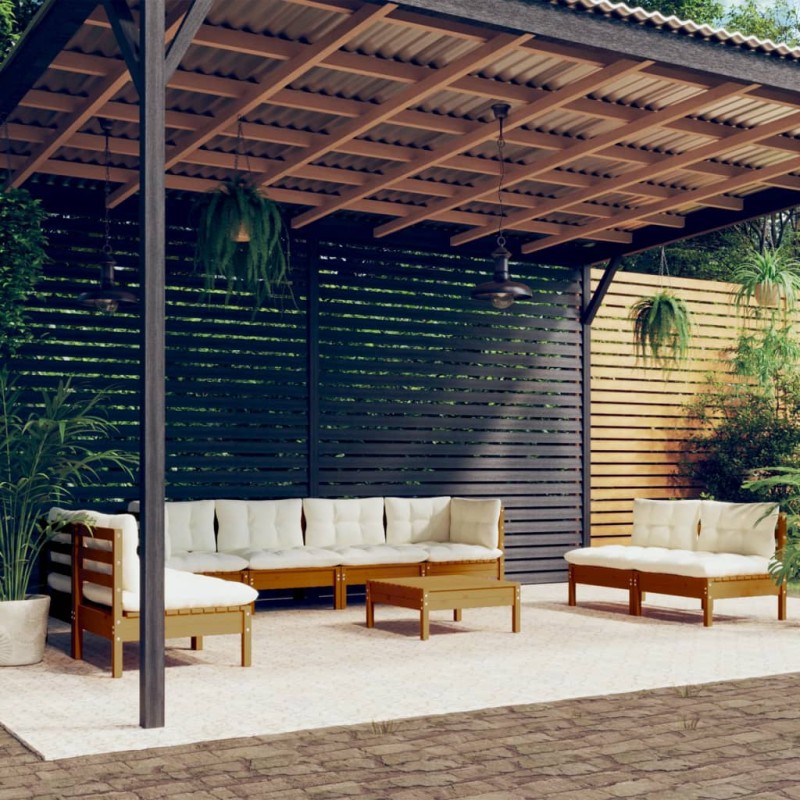 vidaXL Muebles de jardín 9 piezas cojines madera maciza de pino vidaXL Muebles de jardín 9 piezas cojines madera maciza de pino