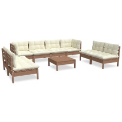 vidaXL Muebles de jardín 9 piezas cojines madera maciza de pino