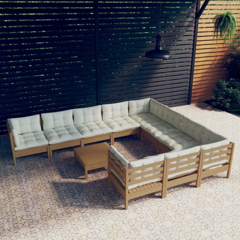 vidaXL Muebles de jardín 11 pzas y cojines madera de pino marrón miel