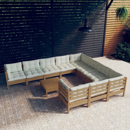 vidaXL Muebles de jardín 11 pzas y cojines madera de pino marrón miel