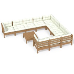 vidaXL Muebles de jardín 11 pzas y cojines madera de pino marrón miel