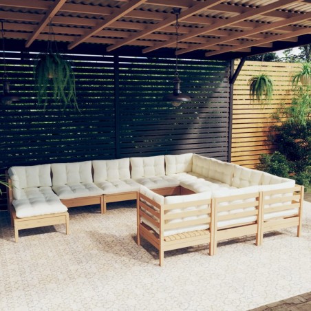 vidaXL Muebles de jardín 11 pzas y cojines madera de pino marrón miel