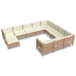 vidaXL Muebles de jardín 11 pzas y cojines madera de pino marrón miel