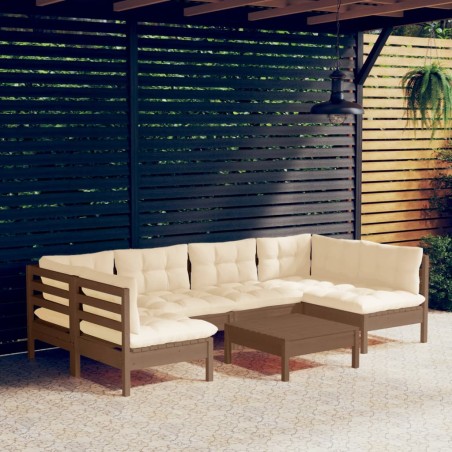 vidaXL Muebles de jardín 7 pzas y cojines madera de pino marrón miel