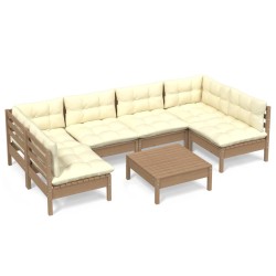 vidaXL Muebles de jardín 7 pzas y cojines madera de pino marrón miel