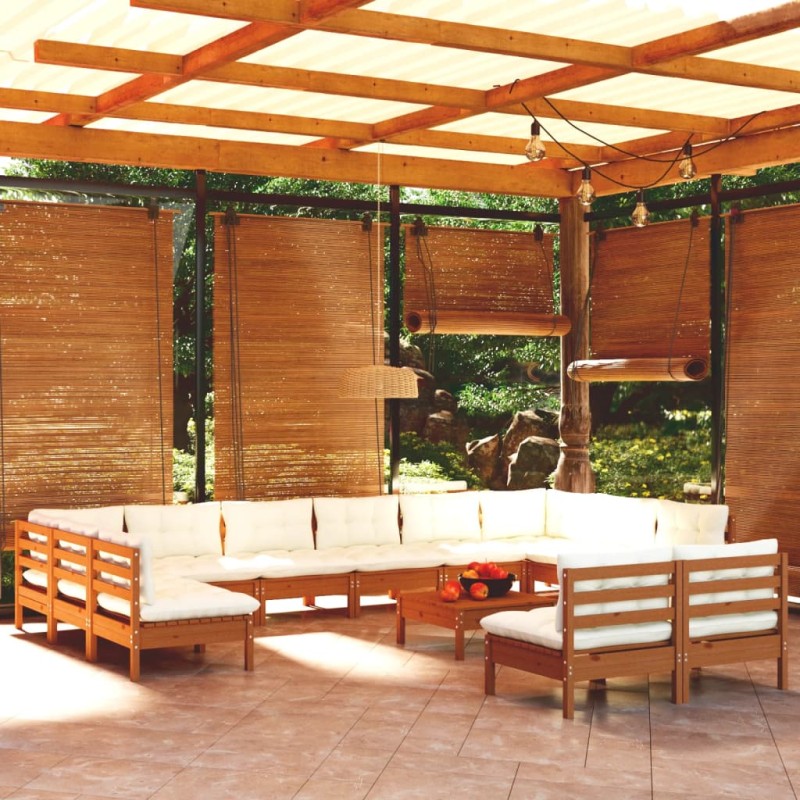 vidaXL Muebles de jardín 13 pzas y cojines madera de pino marrón miel