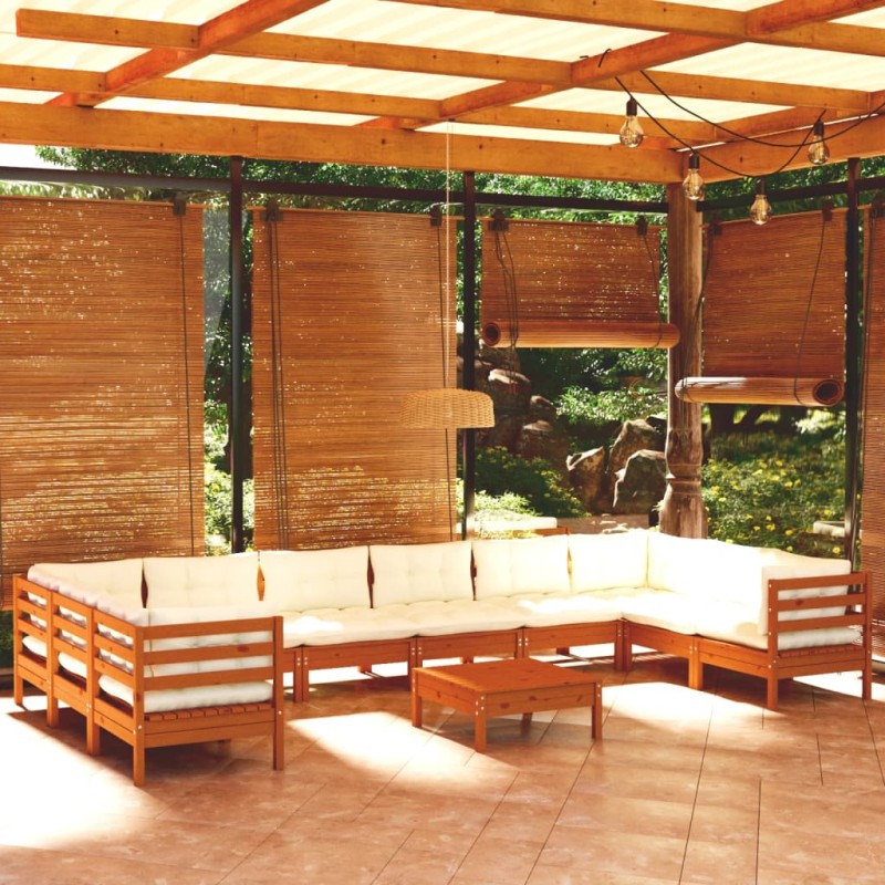 vidaXL Muebles de jardín 11 pzas y cojines madera de pino marrón miel vidaXL Muebles de jardín 11 pzas y cojines madera de pino marrón miel