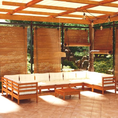 vidaXL Muebles de jardín 11 pzas y cojines madera de pino marrón miel