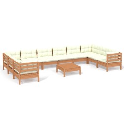 vidaXL Muebles de jardín 11 pzas y cojines madera de pino marrón miel