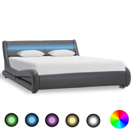 vidaXL Estructura de cama con LED de cuero sintético gris 140x200 cm 