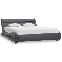 vidaXL Estructura de cama con LED de cuero sintético gris 140x200 cm 