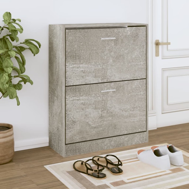 vidaXL Mueble zapatero madera contrachapada gris hormigón 63x24x81cm vidaXL Mueble zapatero madera contrachapada gris hormigón 63x24x81cm