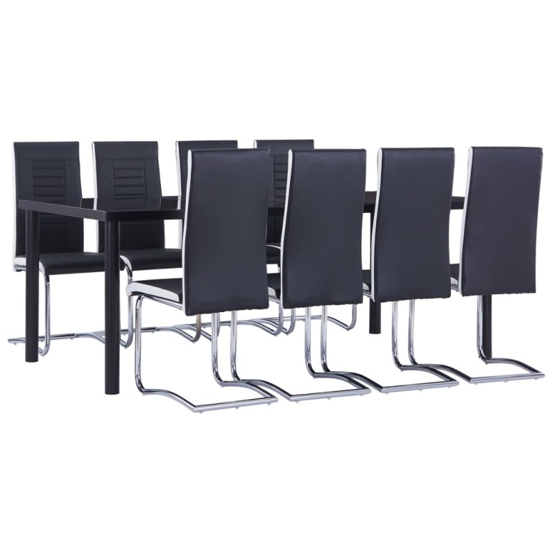 vidaXL Juego de comedor 9 piezas cuero sintético negro vidaXL Juego de comedor 9 piezas cuero sintético negro