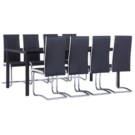 vidaXL Juego de comedor 9 piezas cuero sintético negro
