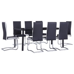 vidaXL Juego de comedor 9 piezas cuero sintético negro