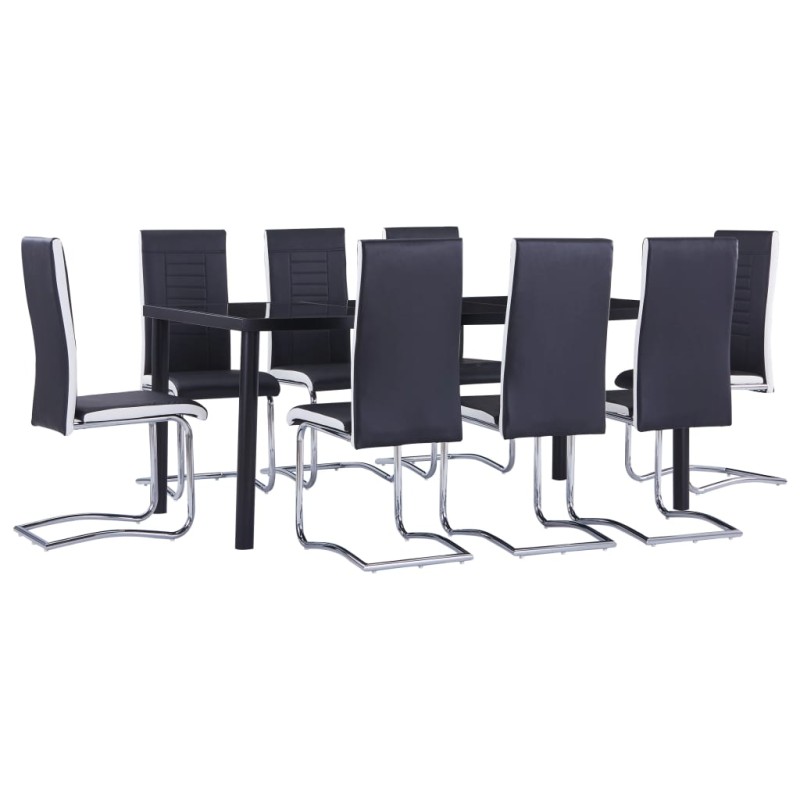 vidaXL Juego de comedor 9 piezas cuero sintético negro vidaXL Juego de comedor 9 piezas cuero sintético negro