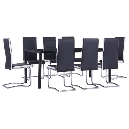 vidaXL Juego de comedor 9 piezas cuero sintético negro