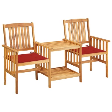 vidaXL Sillas y mesito de jardín con cojines madera maciza acacia