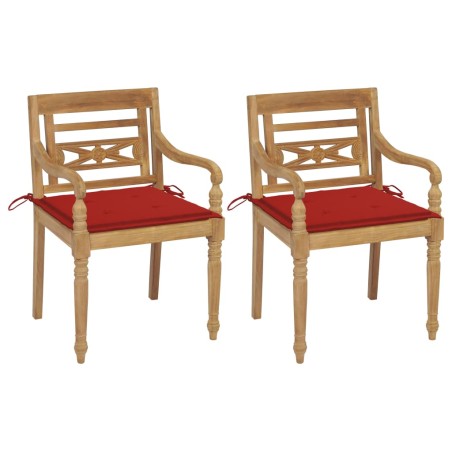 vidaXL Sillas Batavia 2 uds teca maciza con cojines color rojo