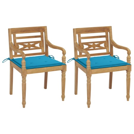 vidaXL Sillas Batavia 2 uds teca maciza con cojines azul