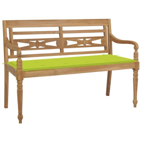vidaXL Banco Batavia madera maciza teca y cojín verde brillante 120 cm