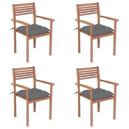 vidaXL Sillas de jardín con cojines 4 uds madera maciza de teca grises