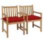 vidaXL Sillas de jardín 2 uds madera maciza de teca con cojines rojos vidaXL Sillas de jardín 2 uds madera maciza de teca con cojines rojos