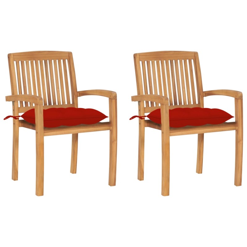 vidaXL Sillas de jardín 2 uds madera maciza de teca con cojines rojos vidaXL Sillas de jardín 2 uds madera maciza de teca con cojines rojos